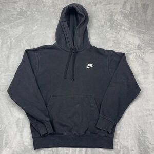 Nike Hoodie Mens Small Black Fleece Lined Embroidered Logo Long Sleeve Pullover